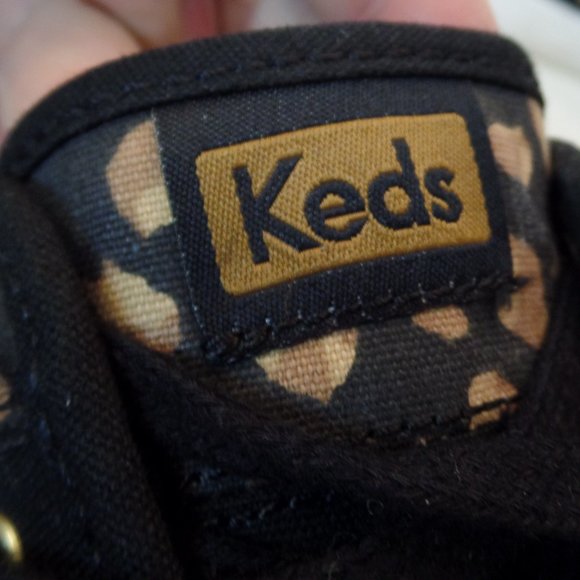 Keds Leopard Print & Black Canvas Shoes Sz 8.5 Goldtone Hardware - Picture 5 of 12